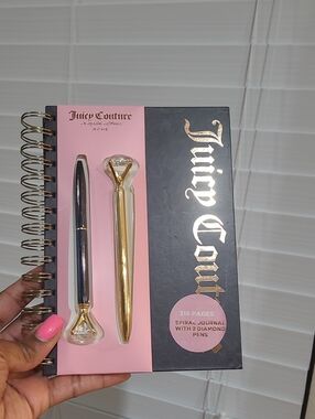 Juicy Couture Black & Pink Spiral Notebook with Gold Diamond Pens